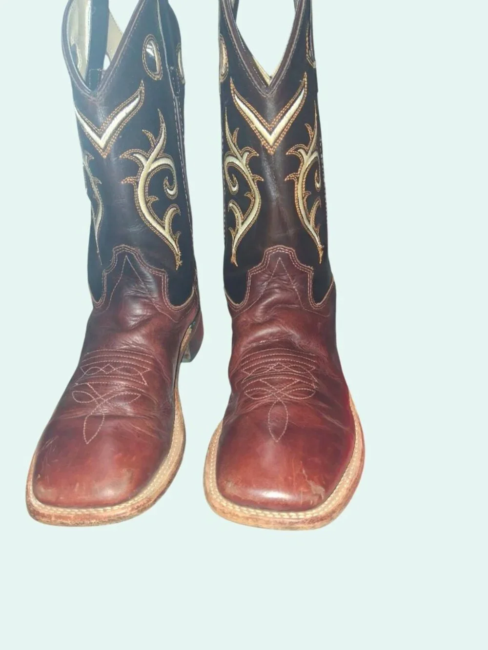 Old West Boys Size 3Y Brown Leather Cowboy Boots With Embroidered Design*SH2